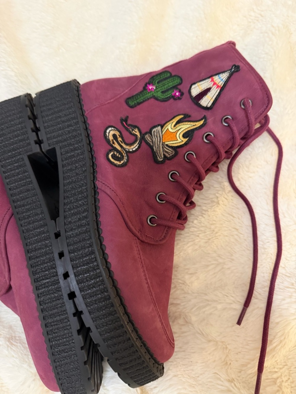 Katy Perry Collection The Natty Zip& Lace-Up Patches Ankle Boots Purple Sz 6.5 View 4